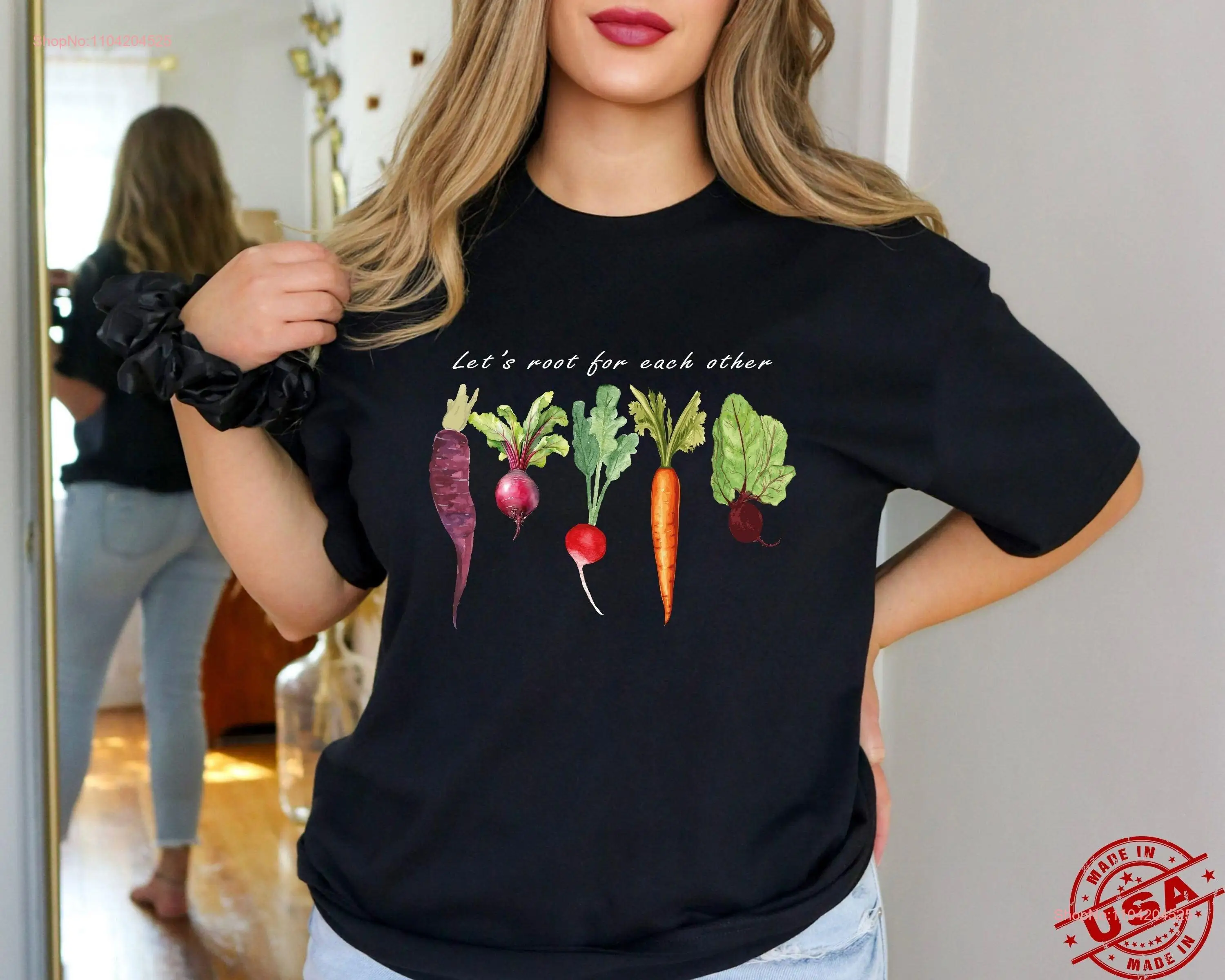 Lets Roots For Each Other Vegetable T Shirt Carrot Outfit Turnip Gardening Black Uplifting Nature long or short sleeves