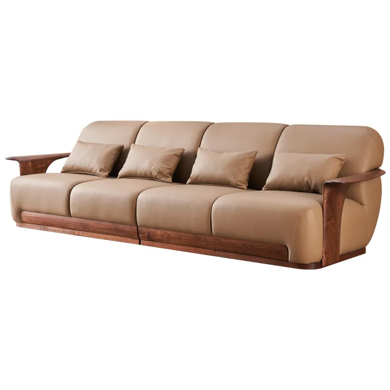 

North America, black walnut, sofa, leather, log style, Nordic, living room, simple