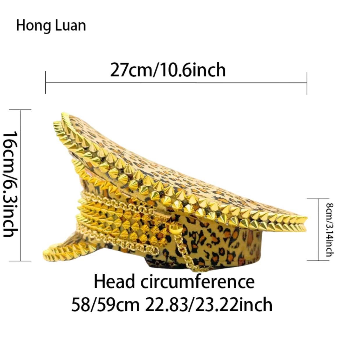 HongLuan Yellow Laser Leather Loop Captain Hat Rhinestone & Military Caps for Woman, Rave Festivals Accessories ＆ Party Cap Man