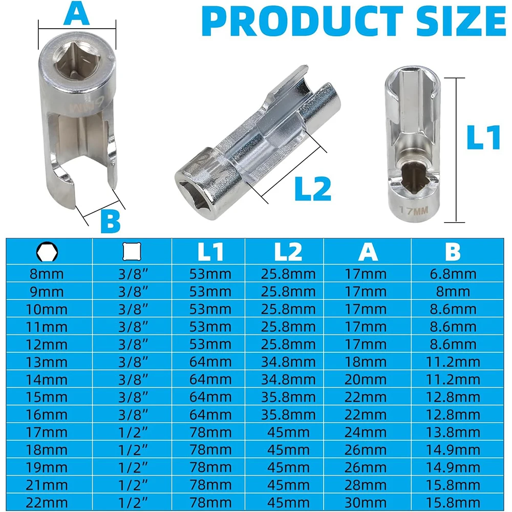 6PCS Long Flex Head Injector Fuel Line Socket Wrench Set 3/8