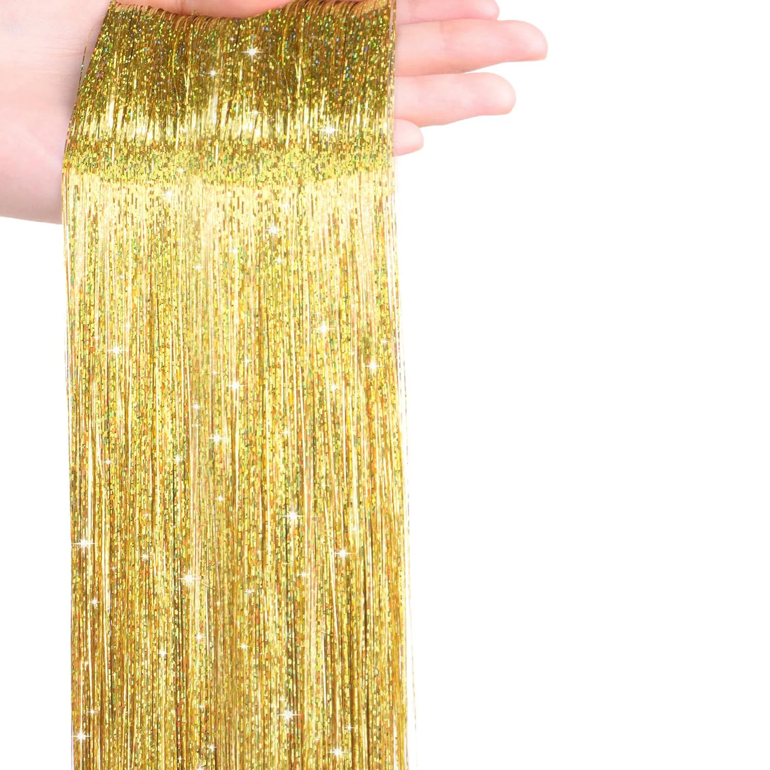 1 Pac Glitter Tinsel Ekstensi Rambut Tahan Panas Berkilau Mengkilap Peri Aksesoris Rambut untuk Wanita Anak Perempuan Anak-anak 36 Inci Sintetis