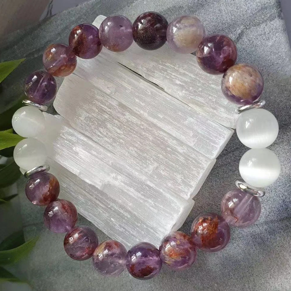 MG2275 Genuine AAA Grade 8 MM Super Seven Selenite Wrist Mala Bracelet Fashion Womens Energy Power Spiritual Practice