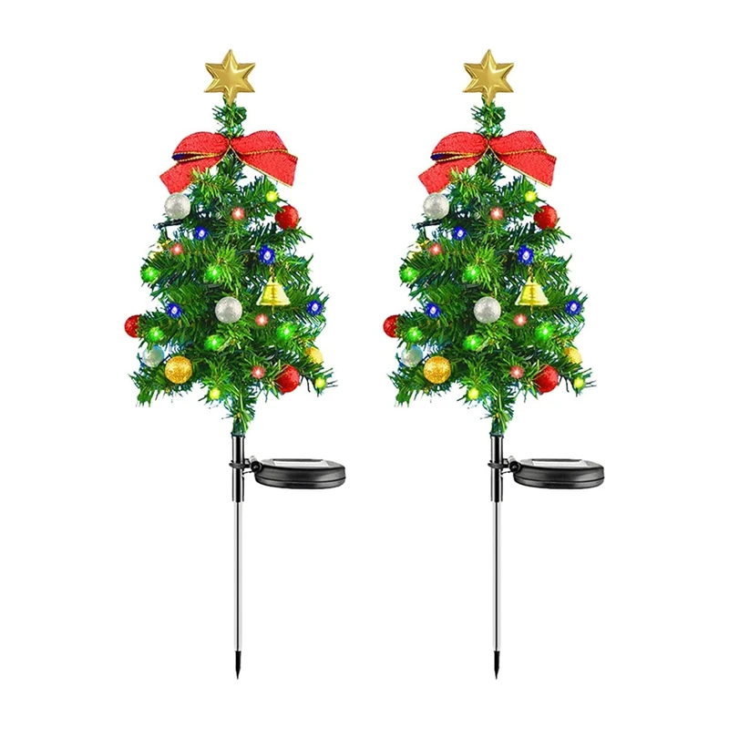 Y51A-2PCS ソーラークリスマスツリーライト屋外防水ソーラーライトクリスマスツリーステークライトクリスマスデコレーション