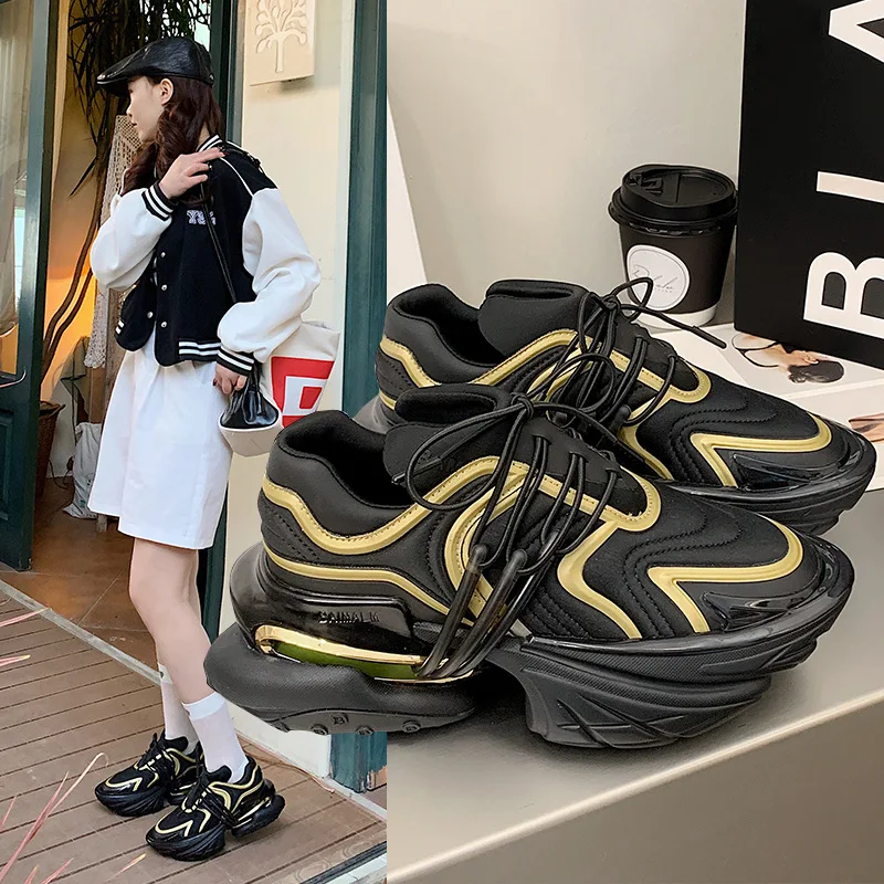 

Couple's Comfortable Sporty Casual Color Block Thick Bottom High Top Dad Shoes Plaid Microfiber Rubber Summer Season