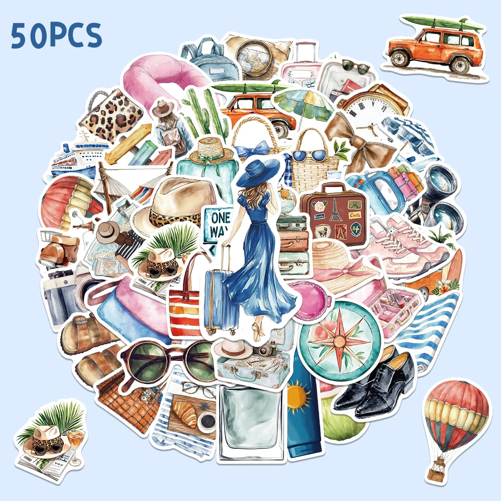 

50PCS Cartoon Travel Theme Stickers DIY Travel Luggage Suitcase Guitar Laptop Classic Cool Stickers Toy Gift Travel Lover Decals