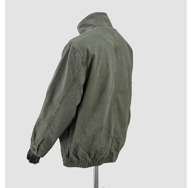 High-quality jute sail fabric American retro distressed texture stand-up collar work jacket