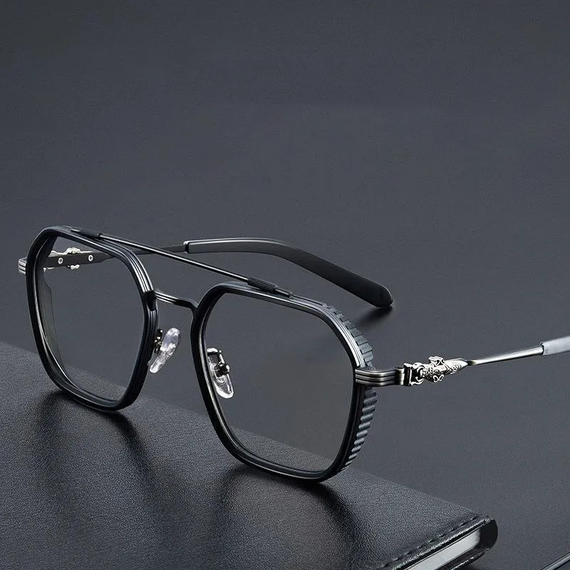 Fashion Retro Alloy Polygonal Large Men Women Glasses Frame Optical Photochromic Prescription Diopter Eyeglasses Sunglasses