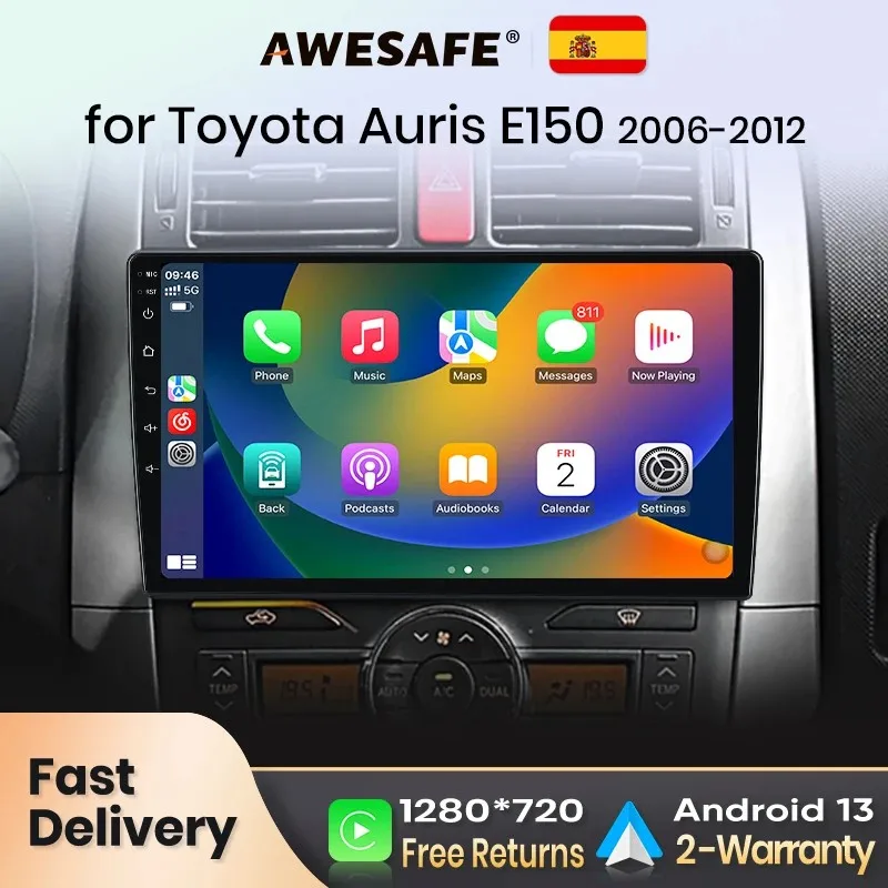 AWESAFE-REPRODUCTOR Multimedia Inalámbrico para coche, dispositivo con pantalla estéreo, GPS, RDS, DSP, CarPlay, Android 13, para Toyota Auris E150 2006-2012