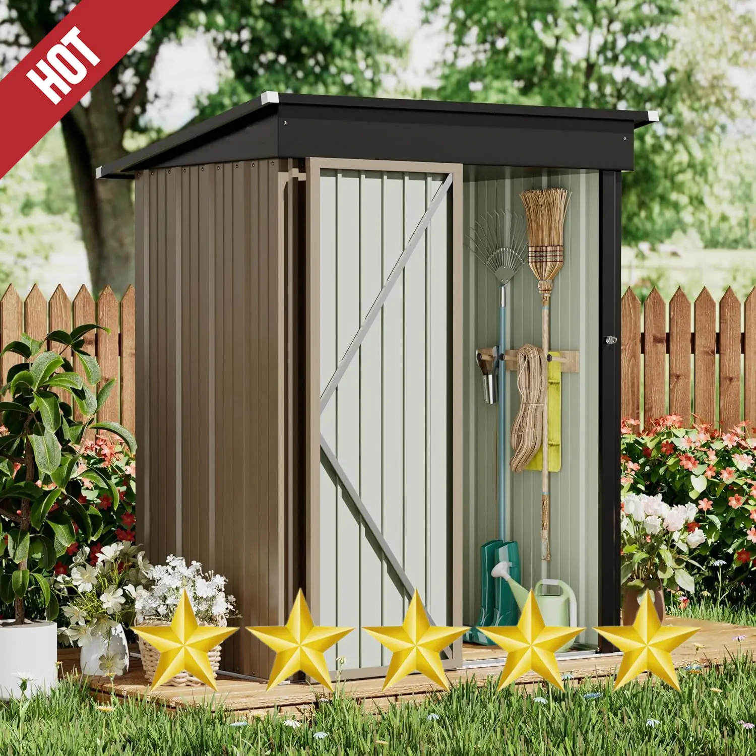 5 x 3 FT Shed Outdoor Storage Shed Metal Garden Shed with Lockable Door Outside Waterproof Tool Shed for Backyard, Patio, Lawn