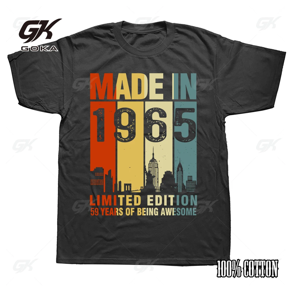 Made in 1965 Limited Edition Being Awesome 58th Father T Shirt Cotton Short Sleeve Breathable Casual T Shirts Classic Tees Men