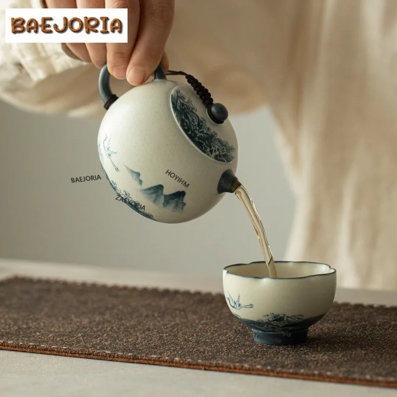 Decal Crane Teapot Luxury Tea Infuser Pot Household Tea Brewing Kettle With Strainer Chinese Tea Tea Items Supplies Decoration