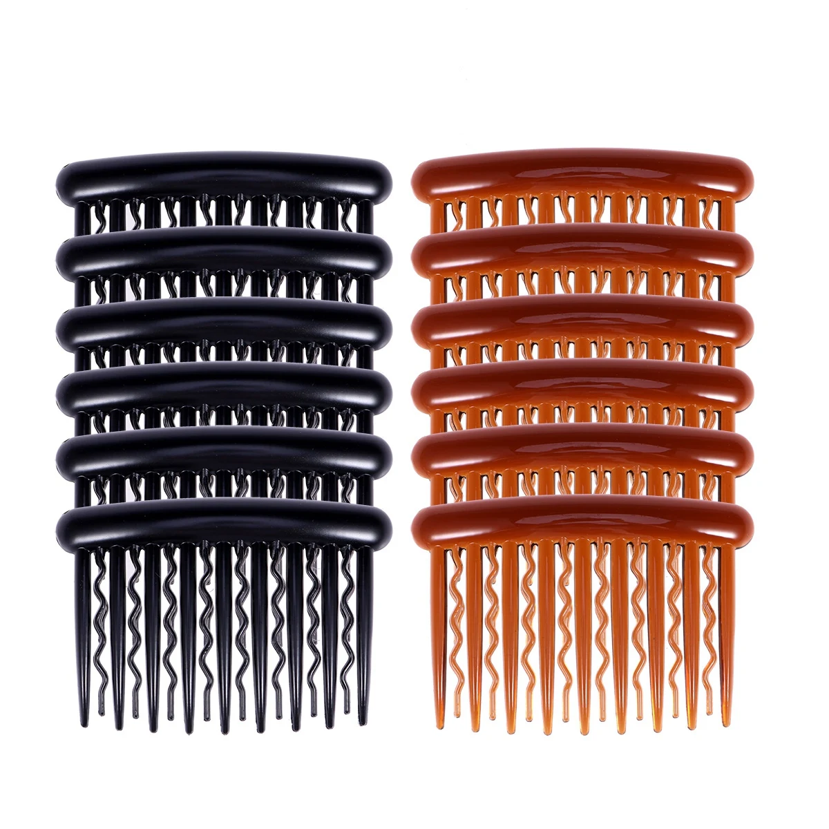 

12Pcs Plastic Hair Clip Combs 17 Teeth Vintage Side Comb Set 8x5cm Dark Coffee Black Classic Hairpin for Women Daily Wear