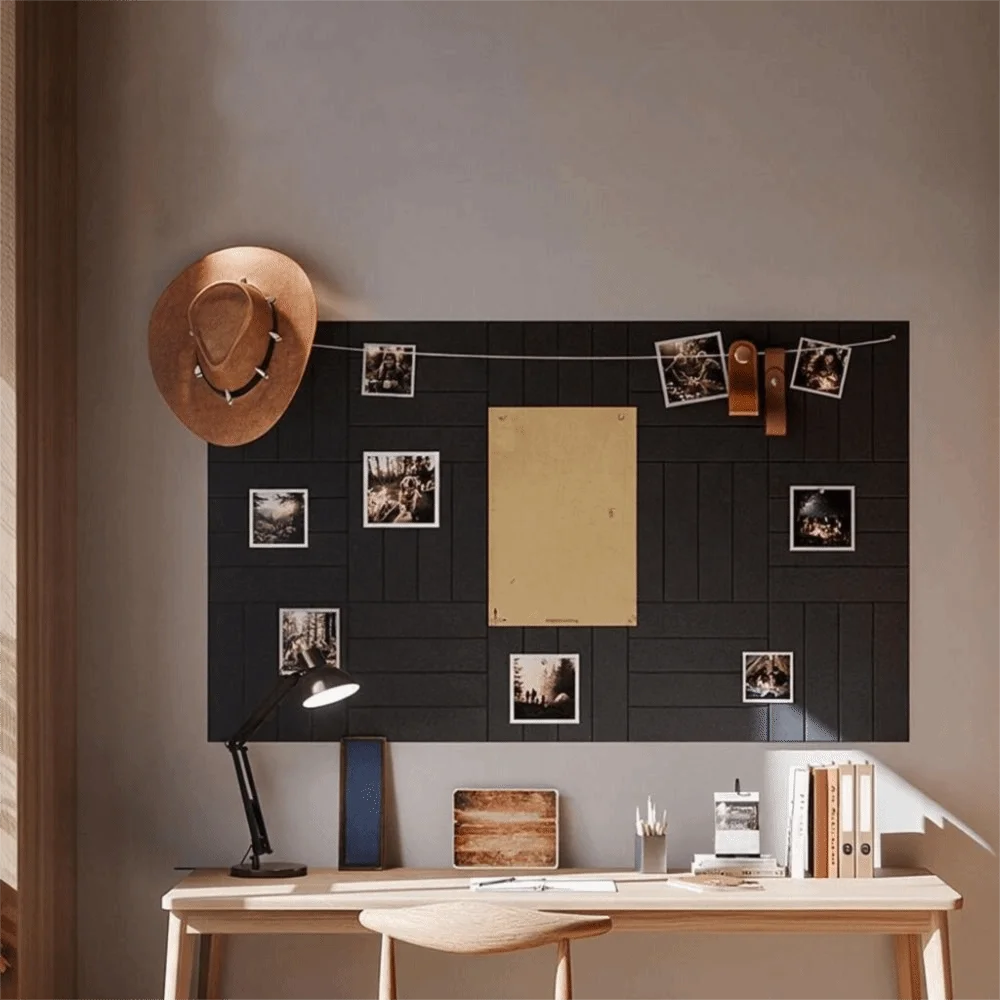 12PCS Sound-Absorbing Felt Bulletin Boards Self-Adhesive Square Felt Acoustic Panels Eco-friendly Stripe Photo Display Board