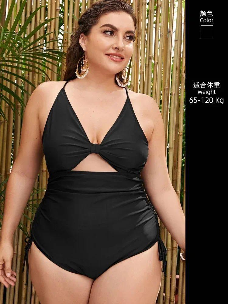 = Sexy plus size fat mm big chest one-piece swimsuit drawstring lace-up