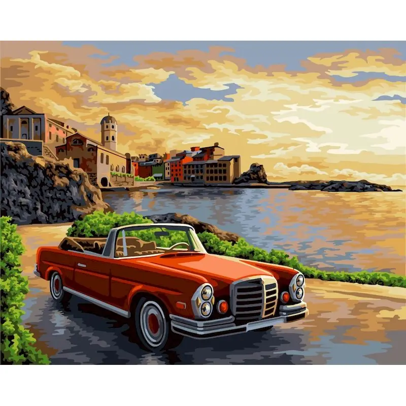 

GATYZTORY Painting By Number Beach Car Drawing On Canvas HandPainted Art Gift Pictures By Number Scenery Kits Home Decoration