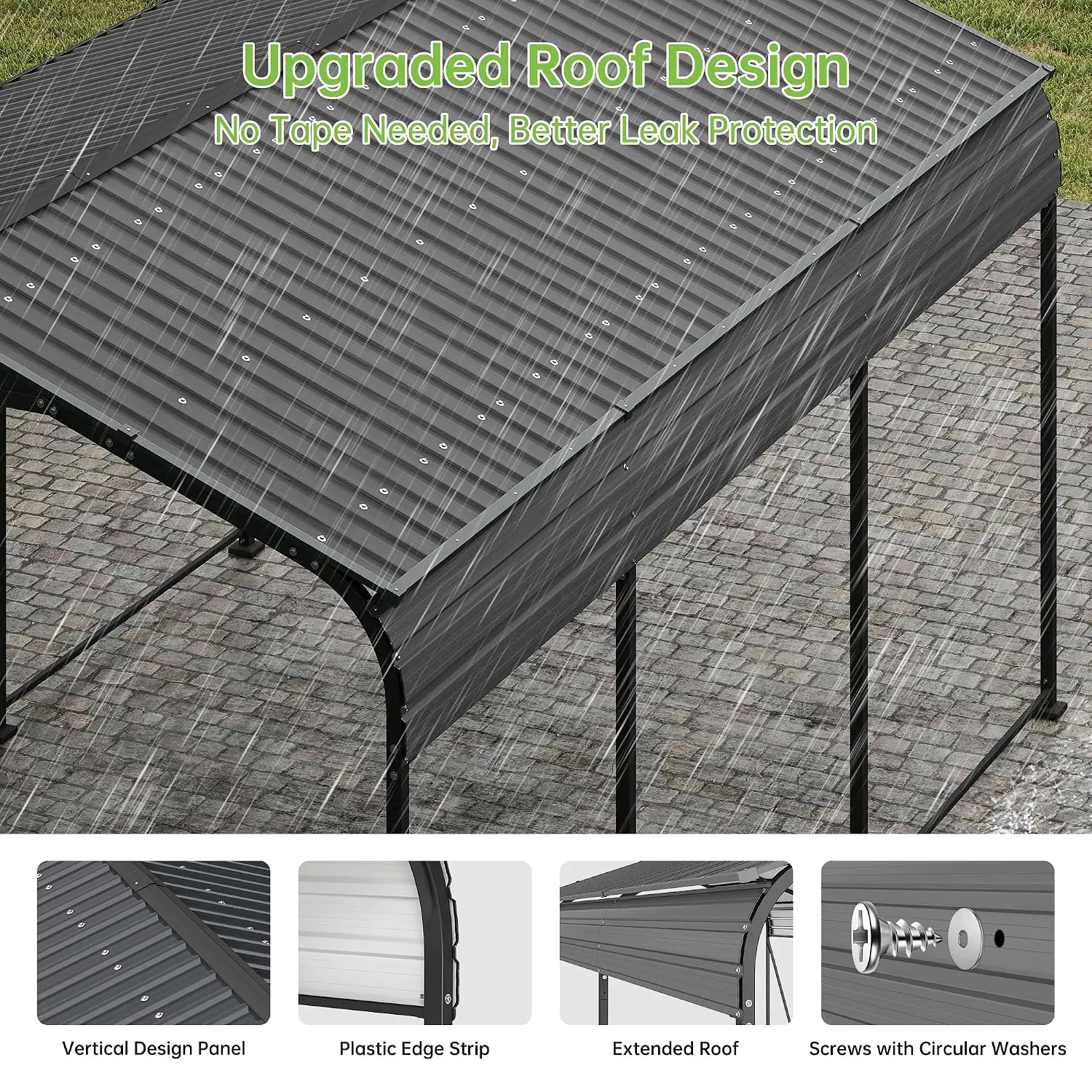 10x15 FT Updated Galvanized Steel Roof Metal Carport, Gray | Heavy Duty, Enhanced Heavy Duty Base, Multi-use, Customized