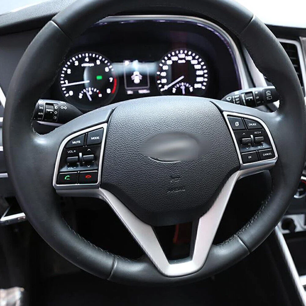 For Hyundai Tucson 2016-2021 Matte Silver Steering Wheel Button Frame Trim 2PCS