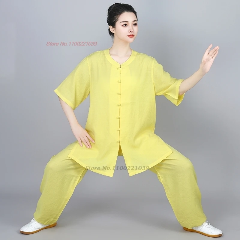 Ensemble de kung fu chinois, tai chi et pantalon en coton et lin, uniforme de sport, exercice d'entraînement, arts martiaux, Wushu Wing Chun, 2024