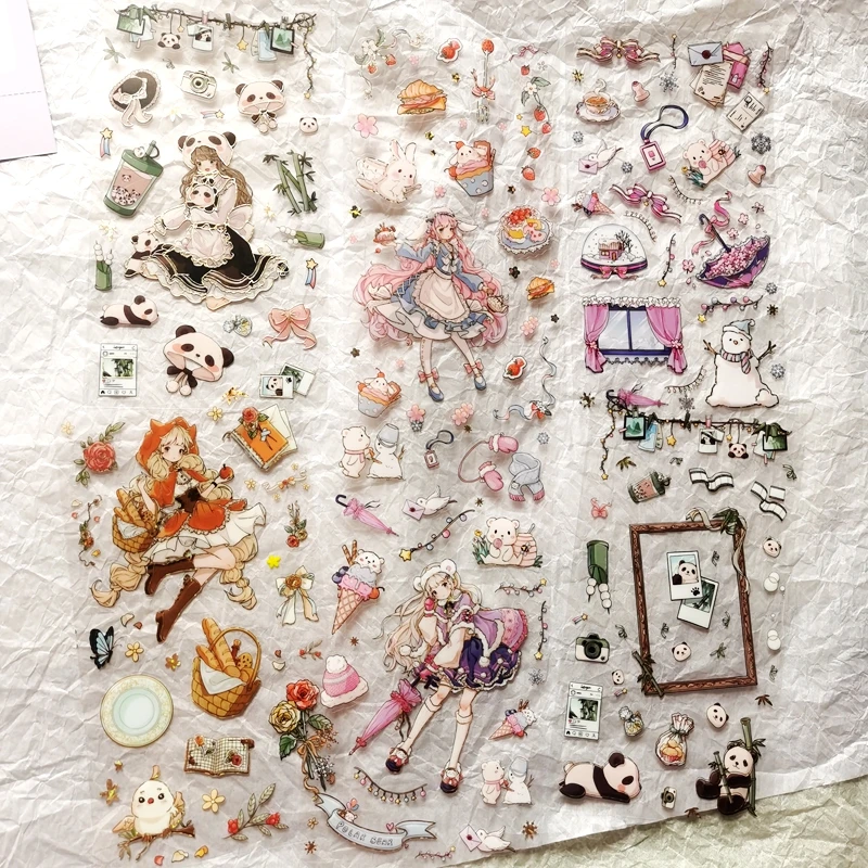 2 Sheets Cute Lolita Girl Decoration Sticker Aesthetics Hand Account DIY Collage Material Kawaii Stationery Scrapbooking Sticker