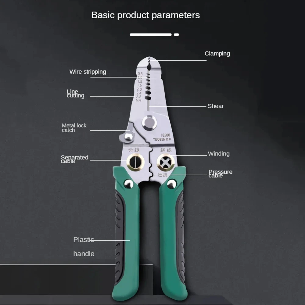 7 In 1 Electrician Pliers Wire Stripper Iron Copper Cable Cutter Wire Crimping Pliers Clamper Splitting Winding Electrician Tool
