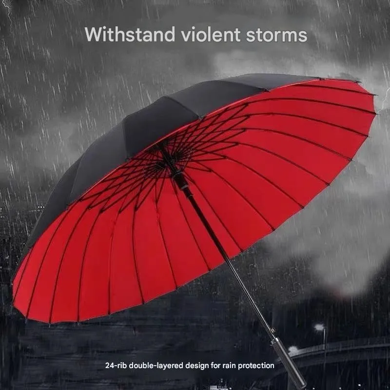 

24 Ribs Semi Automatic Long Handle Umbrella Large Double Layer Windproof Storm Rain Umbrella for Business Advertising Gift