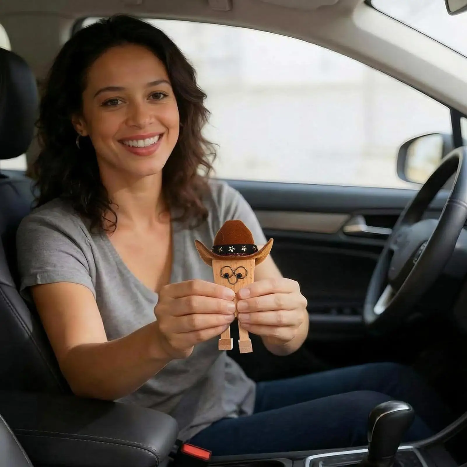 Shaking Wooden Man Figurine Funny Spring-Loaded Cowboy Toys Wobbly Dashboard Decorations for Car Home Living Room Bedroom Table