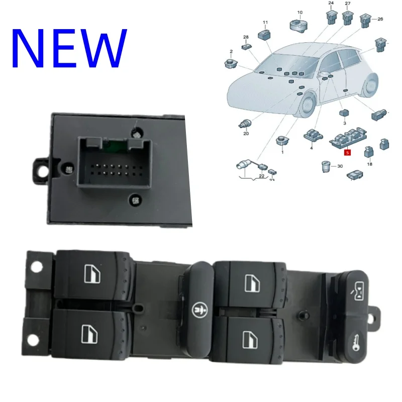 NEW Driver Side Master Schakelaar Ruitbediening Applicable to Skoda Octavia Superb 1J4959857C 1J4959857A Fabia 1997-2011