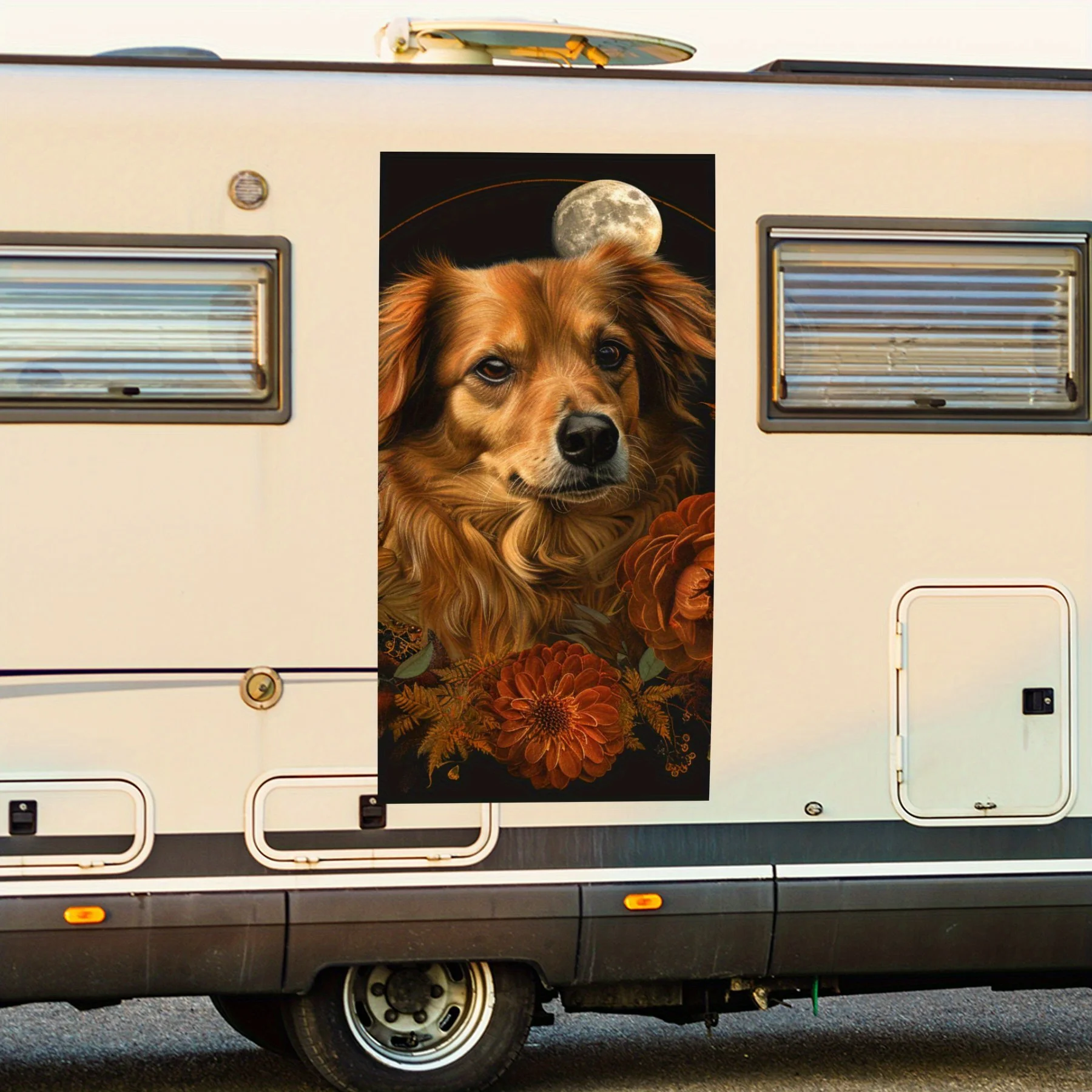 

Виниловая наклейка Moonlit Dog Flower для двери автомобиля на колесах, водонепроницаемые самоклеящиеся виниловые наклейки, защита автомобиля