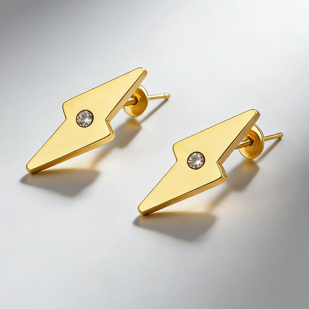 1Pair Stainless Steel Lightning Bolt Earrings Punk Thunder Earring for Men Women Daily Jewelry