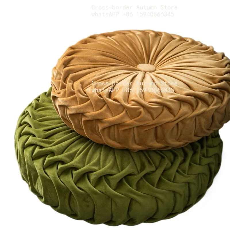 Round Throw Pillow Velvet Pleated Round Pillow Cushion for Couch Chair Bed Colorful Floor Cushion Home Decoration