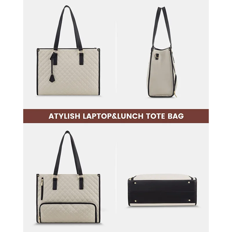 2-in-1 Insulated Leak-Proof Lunch Bag with Cooler Bag 15.6-inch Laptop Tote Bag  Waterproof PU Women's Office Tote Bag Handbag