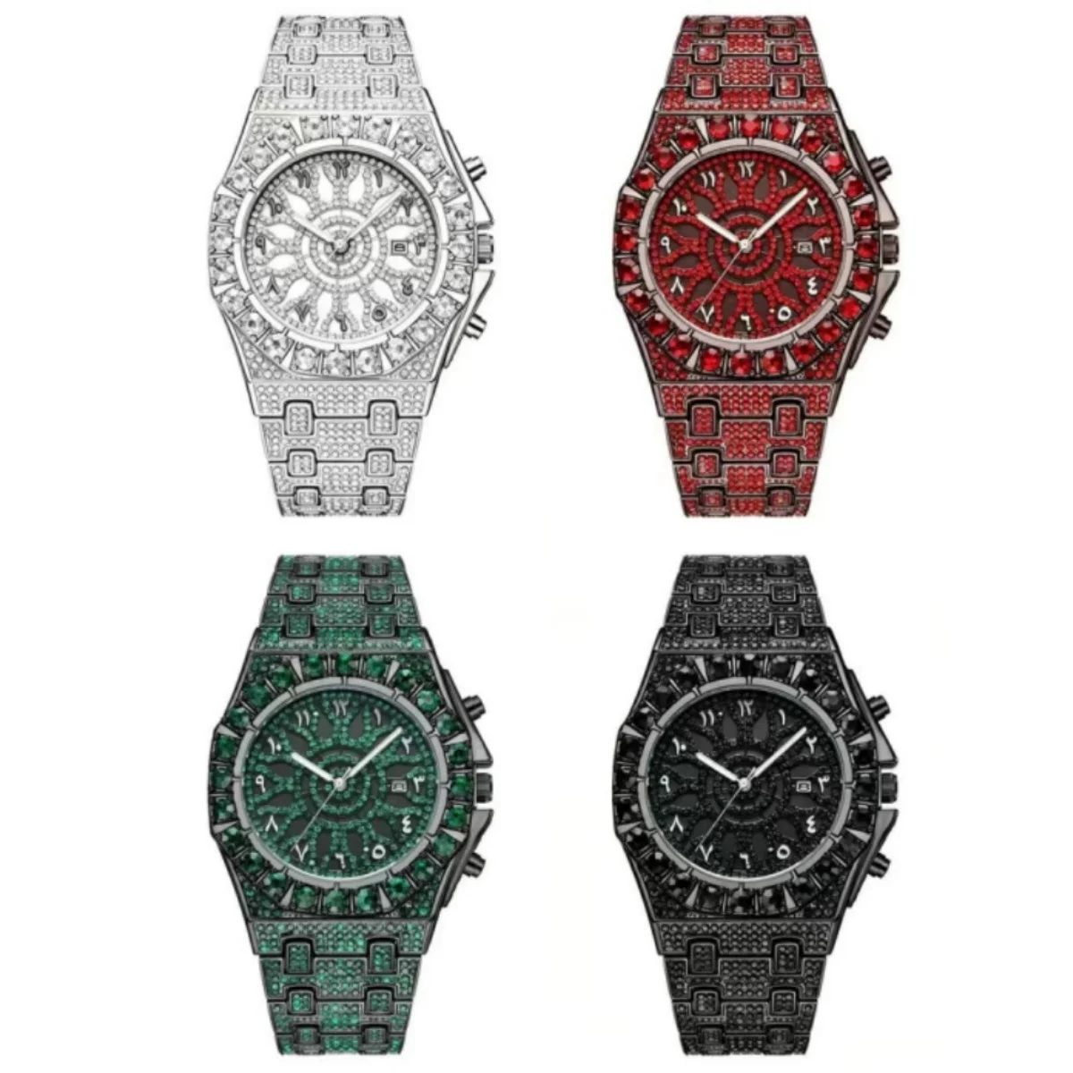 Neue Iced-Out Diamant-Uhr für Herren Vollkristall-Stahlarmband Datum Hip-Hop Wasserdichte Quarz-Armbanduhren Männliche Uhr Reloj Hombre