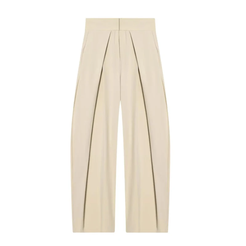 HXAO Damesbroek Baggy Wijde Broek Voor Vrouw Minimalistische Geplooide Streep Casual Broek Dames Kantoor Groen Oversize Pakbroek