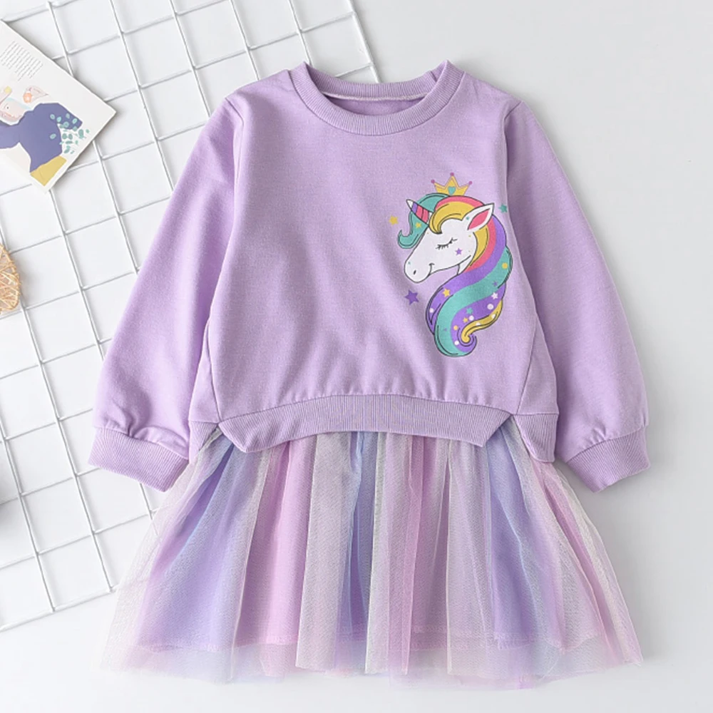 2025 New Unicorn Princess Children's Spring & Autumn Season Girls' Birthday Party Halloween Christmas Dress 4-6Y