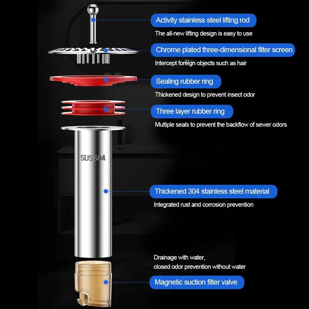 Anti Odor Floor Drain Core Insect Proof Odor Control Removable Seal Stopper Easy Install Sewer Strainer Plug