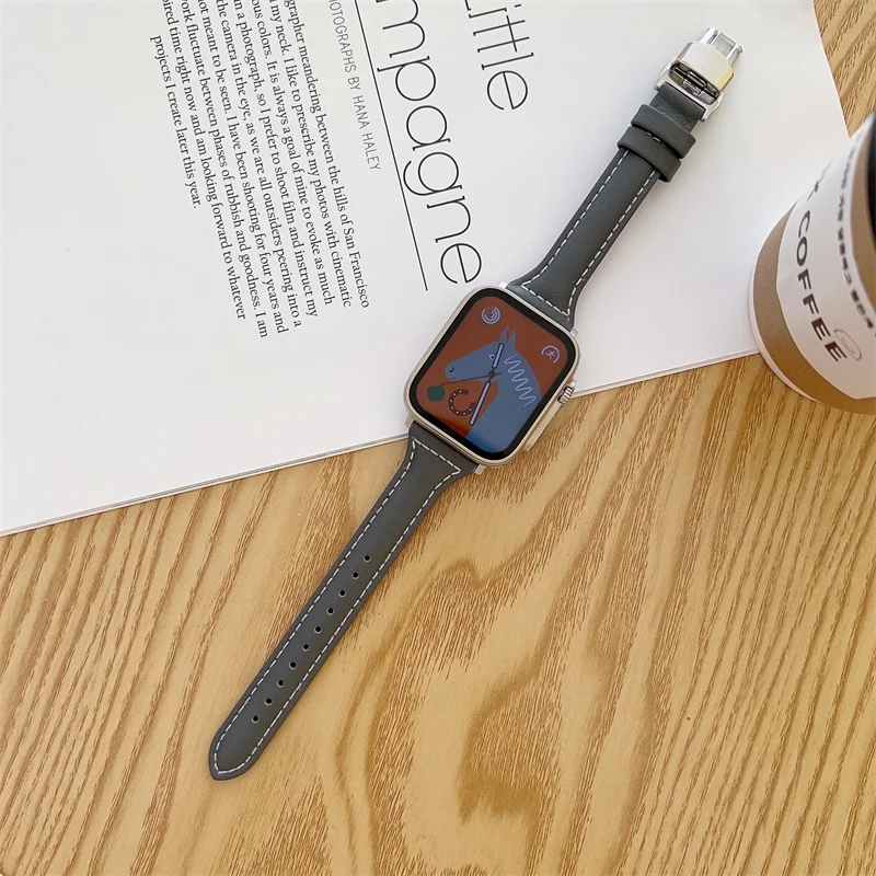 ل iWatch سليم ريال جلدية الساعات ل Iwatch سلسلة الترا 8 7 6 SE 5 حزام بسيط ل أبل ساعة 49 مللي متر 45 مللي متر 41 مللي متر الفرقة