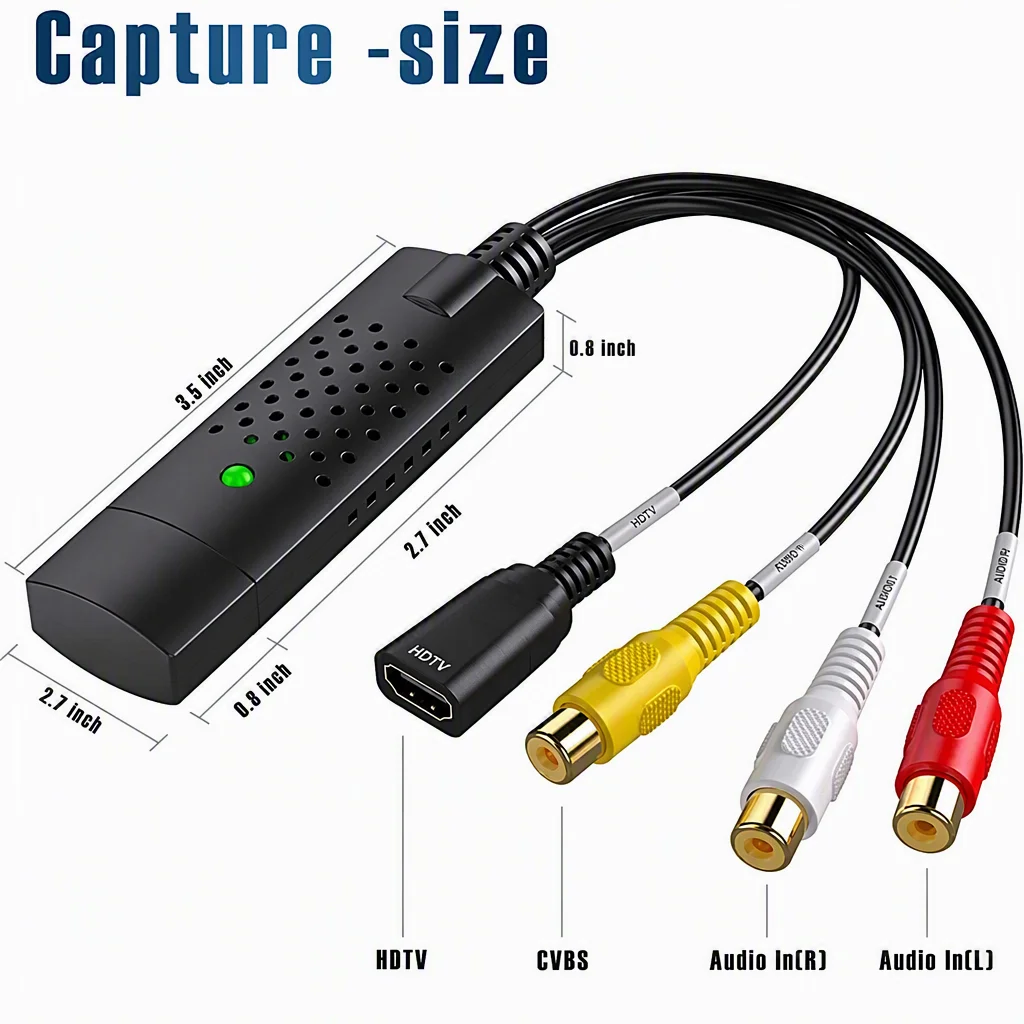 Capture Card, USB Video Capture Card Device, Audio Video Converter Grabber for RCA to USB-Convert VHS Mini DV VCR Hi8 DVD to Digital, for PC TV Tape Player Camcorder, MAC Windows Vista Compatible