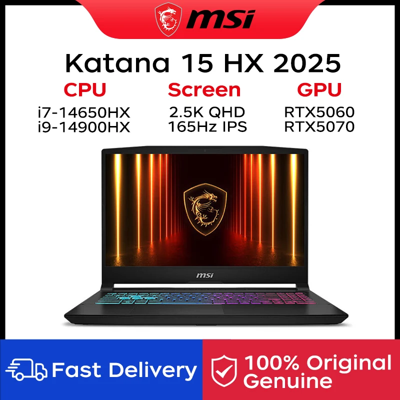 2025 MSI Katana 15 HX Gaming Laptop 15.6 Inch 2.5K QHD 165Hz IPS Screen Notebook i9-14900HX 32GB 2TB RTX5060 Netbook Computer PC