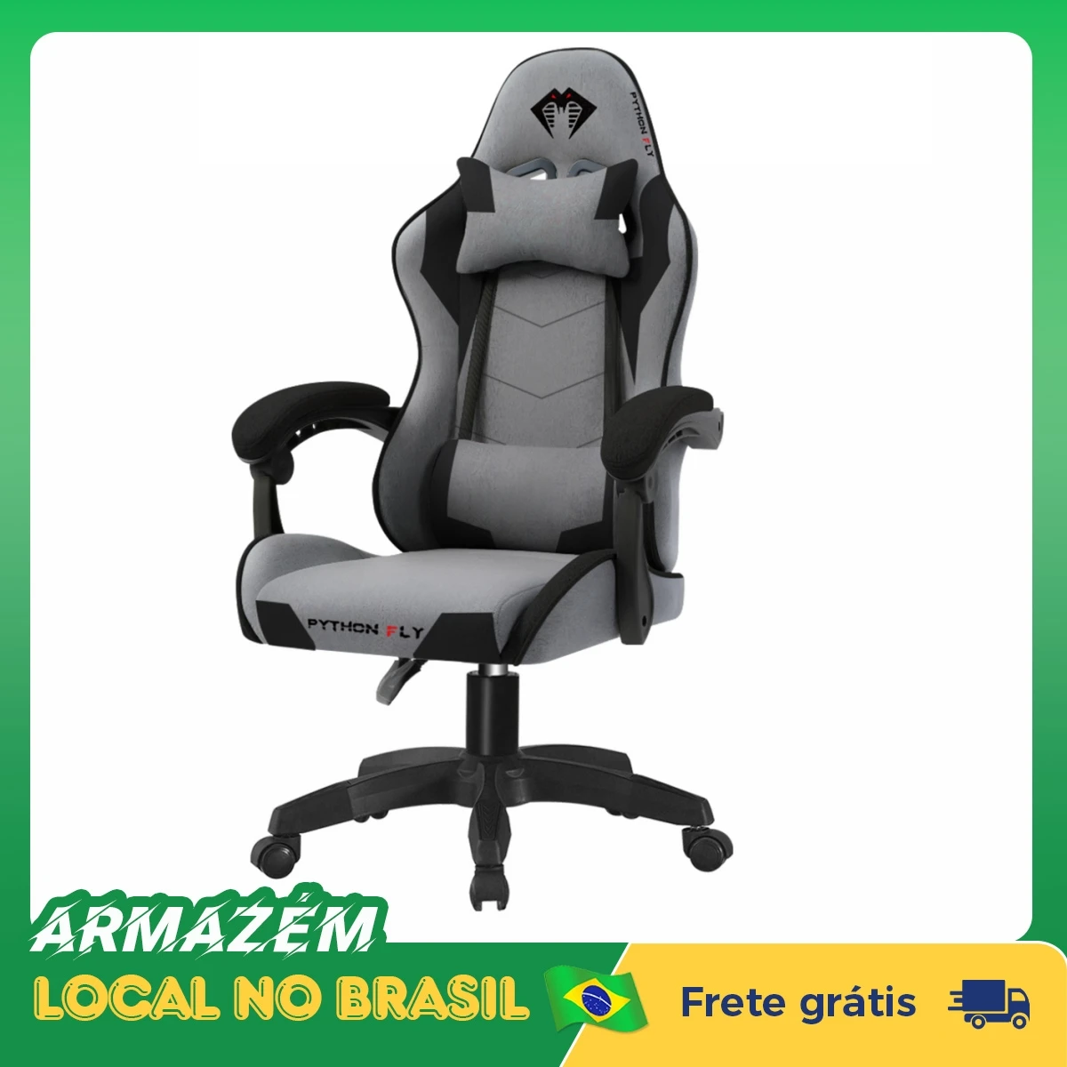 Cadeira para jogos Python Fly Grey - Cadeira ergonômica para jogos, cadeira de mobiliário, adequada para jogos de vídeo