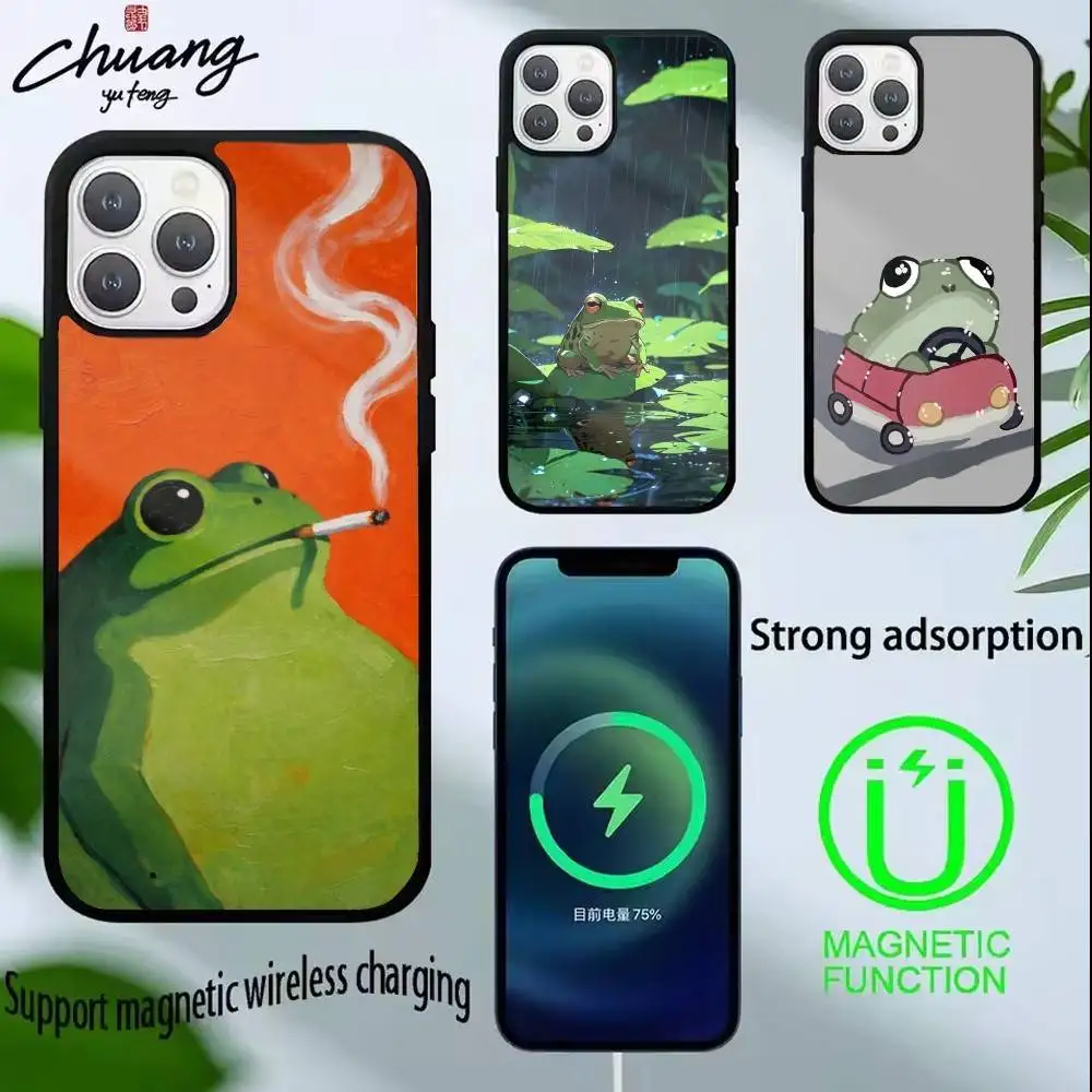 

Cute Frog Cartoon Phone Case For iPhone 14,16,15,13,17,12,Plus,Pro,Max Magnetic For Magsafe Frosted Cover