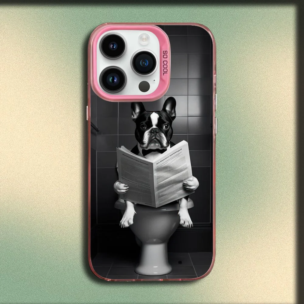 الفرنسية البلدغ الكلب الحيوانات الأليفة حالة الهاتف آيفون 16,15,14,13,12,11,Mini,Pro,MAX الوردي ماتي غطاء سيليكون #3
