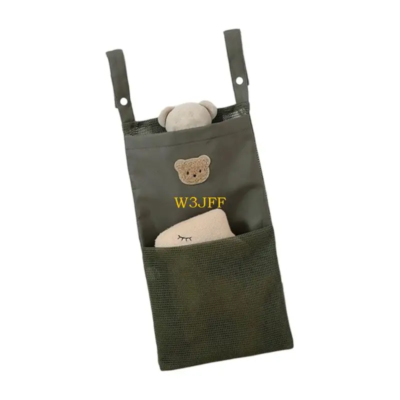 W3JF ソフトメッシュベビーベッドサイド収納ポーチ通気性のある生地複数のポケット保育園オーガナイザー安全なフックおもちゃ必須