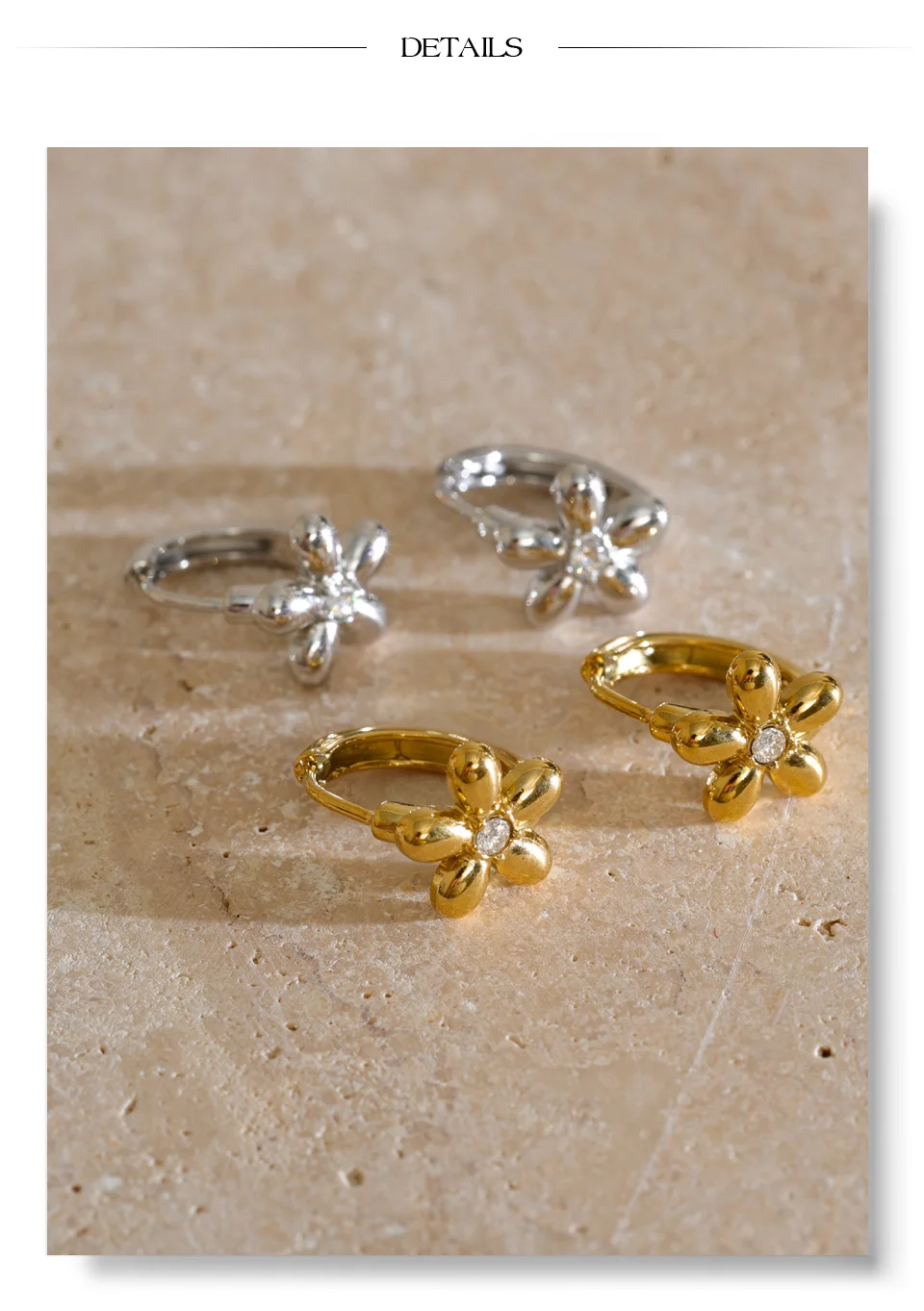 Yhpup Neuheiten Edelstahl Zirkonia Blumen-Kreuz-Stern-Creolen 16K PVD-beschichtet Premium Charmanter Schmuck – Detail 9