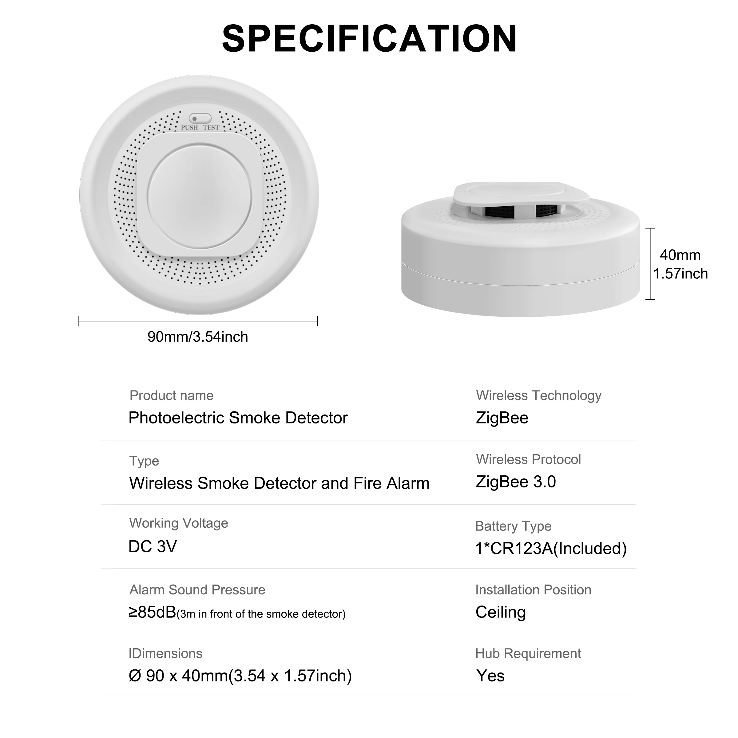 GIRIER Tuya ZigBee Smoke Detector Wireless Smart Fire Alarm Sensor Supports APP Instant Notification 85 dB Alarm Battery Powered