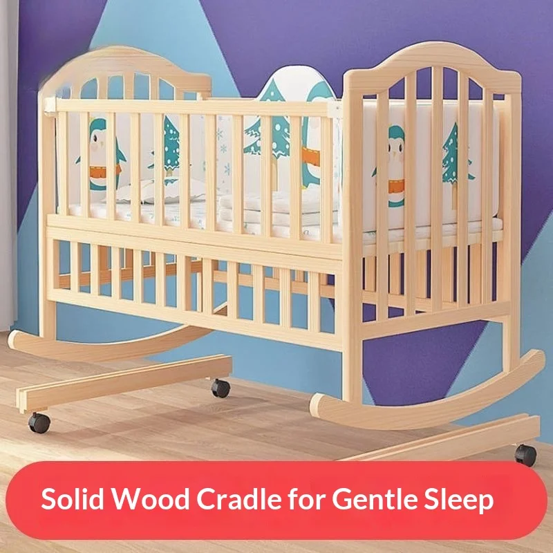 

Детская кроватка из массива дерева, качающаяся колыбель для новорожденных, неокрашенная сосна, уютное спальное место, портативная люлька для младенцев