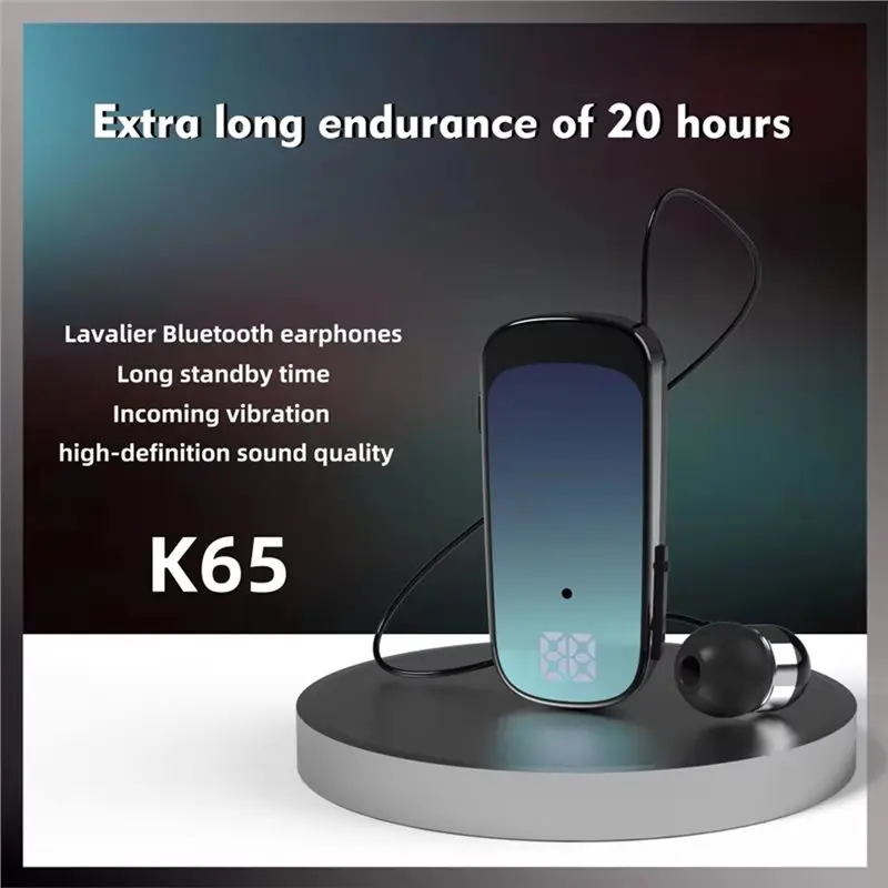 DTB7 K65 Mini Wireless Bluetooth Headset, 20 Hours Work Time Sport Clip Handsfree Earphone with Call Reminder Vibration for