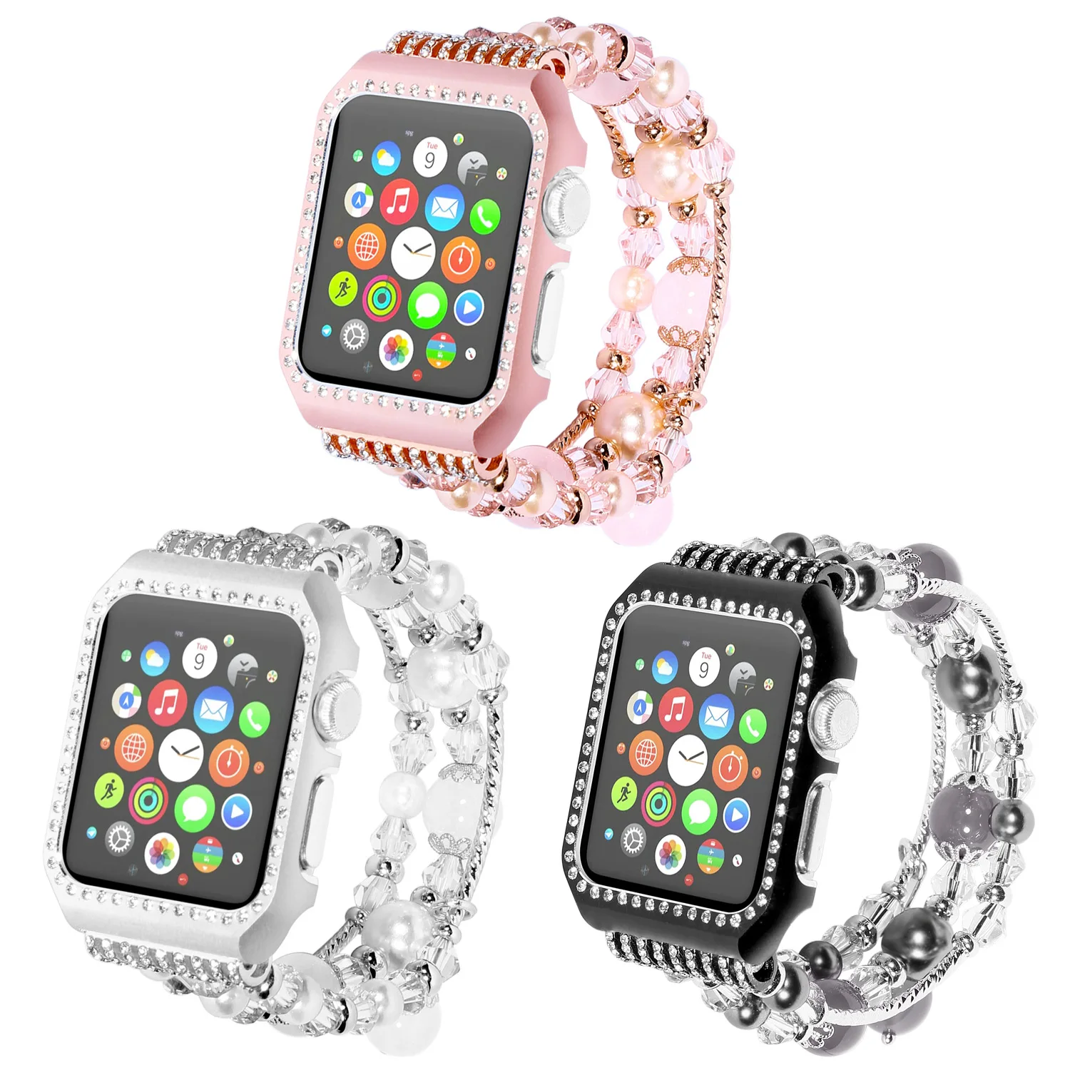 Case + Strap For Apple watch 44mm 40mm Series 6 5 4 SE Diamond-encrusted protective cover for iwatch 3 2 1 42mm 38mm Agate strap