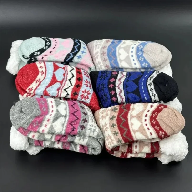 Fuzzy Sock Women Fluffy Funny Stripe Thermal Winter Warm Plush Soft Female Slip Non Home Short Floor Grip Slipper Sock Comfy