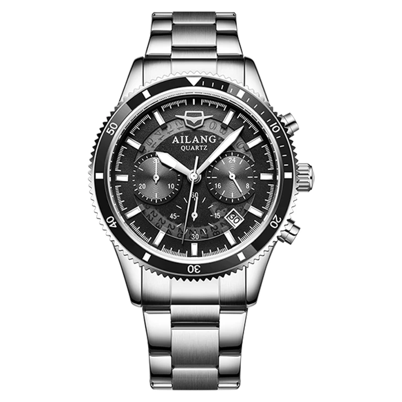 AILANG men's watch large dial stainless steel strap date men's business men's watches waterproof luxury men's hand watches