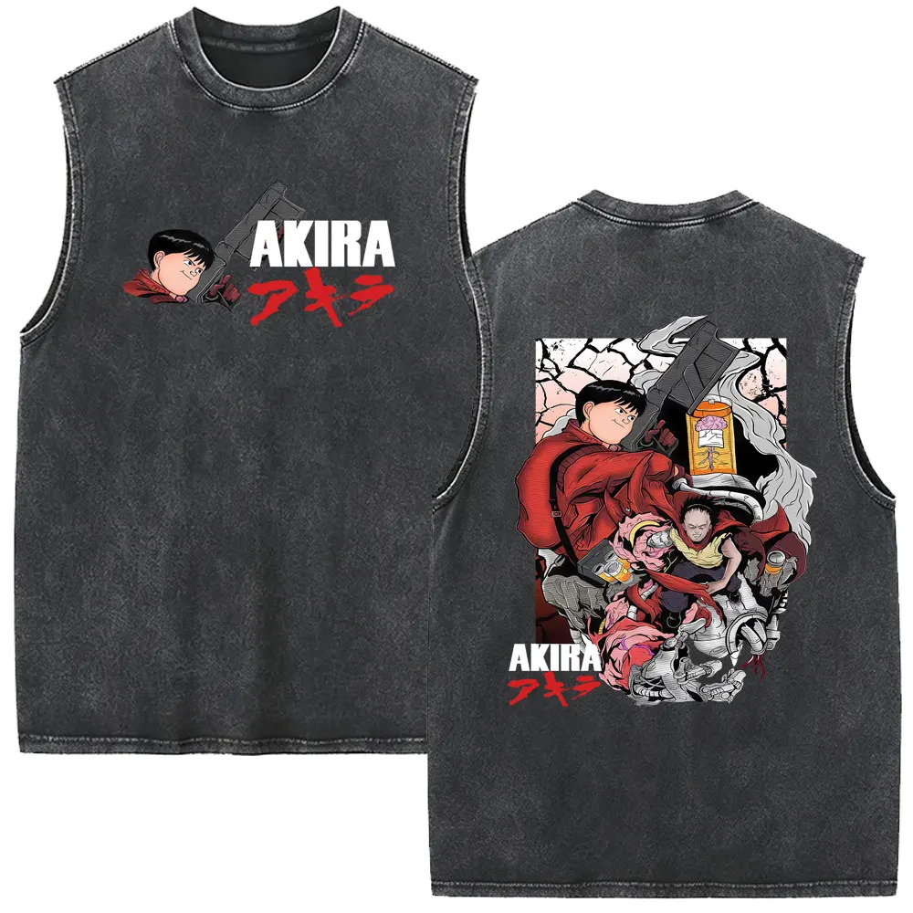 Japanese Science Fiction Cartoon Movie Anime Akira Tetsuo Shima Shotaro Kaneda Vintage Washed Tank Tops Men's Oversized T-shirts